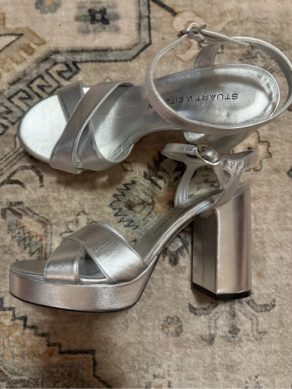 STUART WEITZMAN DAYNA 100MM METALLIC LEATHER PLATFORM 9